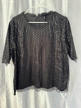 Who What Wear Black Sequin Short Sleeve Blouse